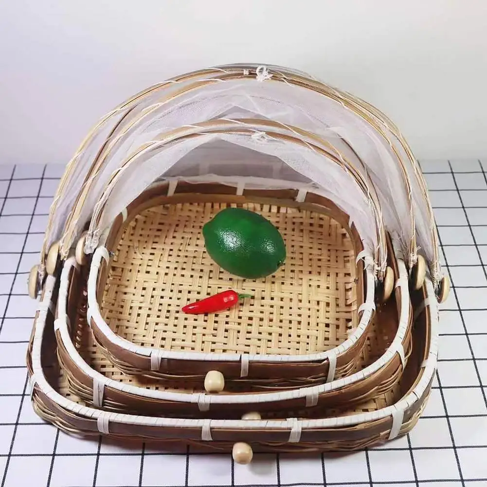 Food Storage Net - Hand-Woven Bamboo Food Serving Tent Basket