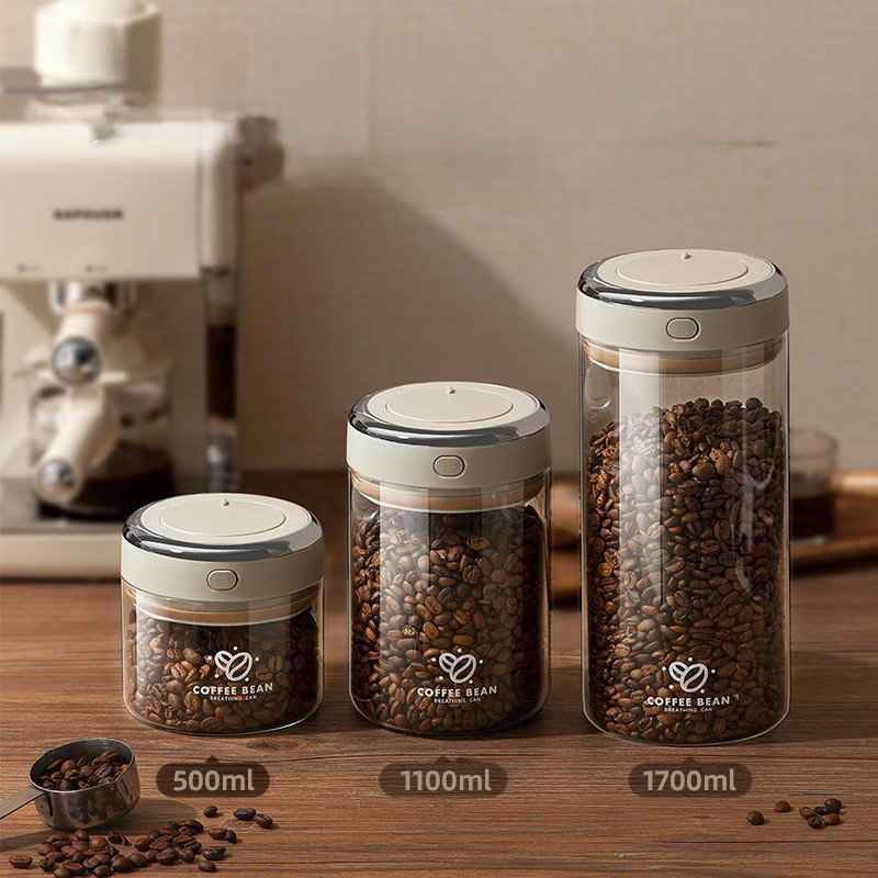 Food Storage Airtight - 500/1100/1700ml Coffee Beans Vacuum Sealed Tank