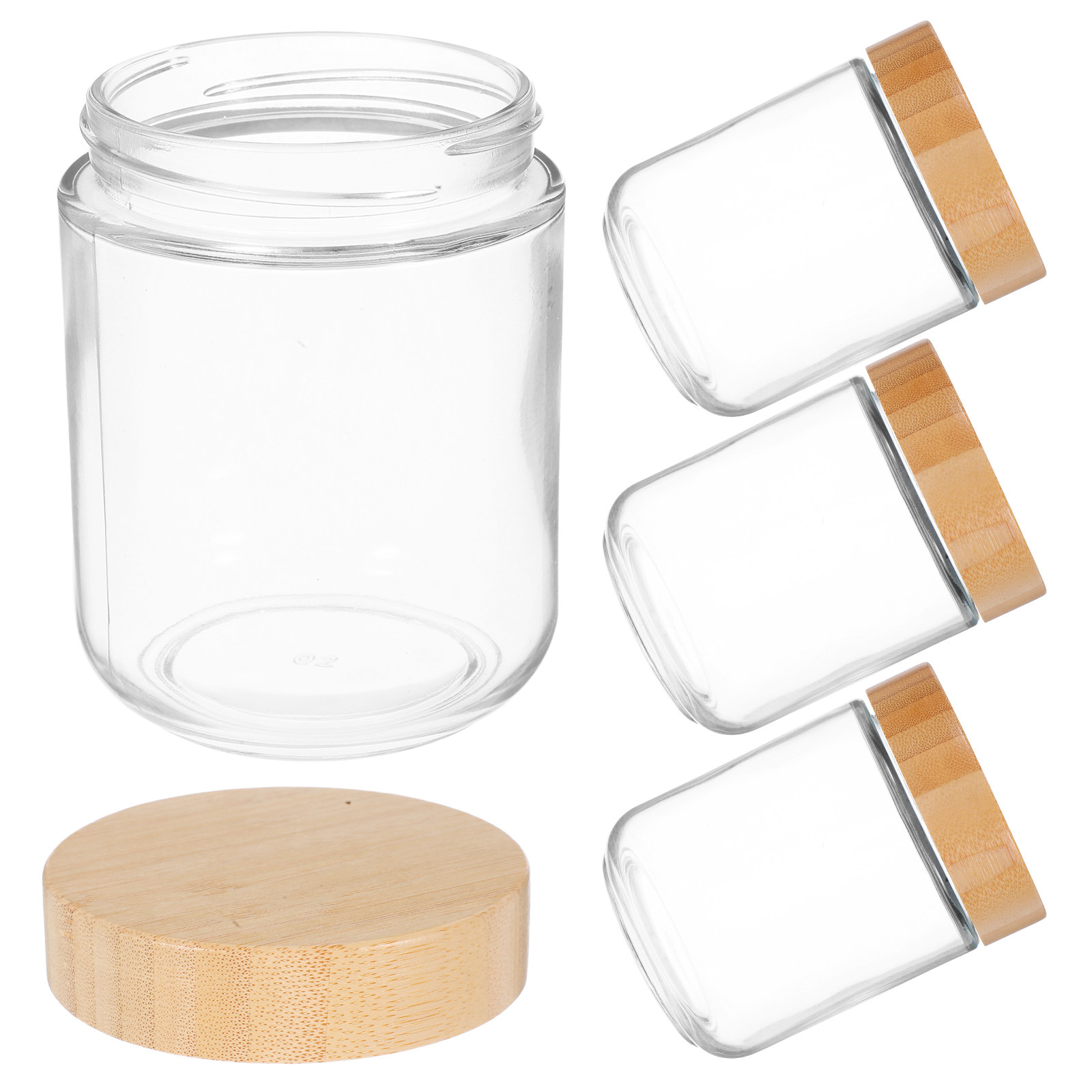 Food Storage Airtight - 4Pcs Transparent Glass Jars with Bamboo