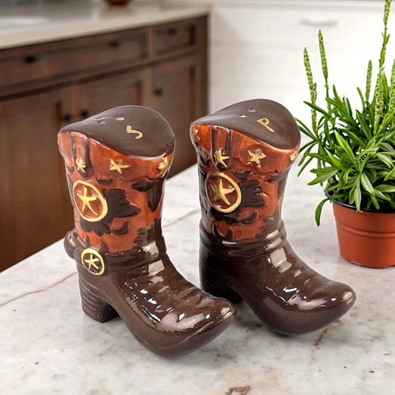 Food Storage Box Set - Vintage Boots Ceramic Spice Jar Japanese