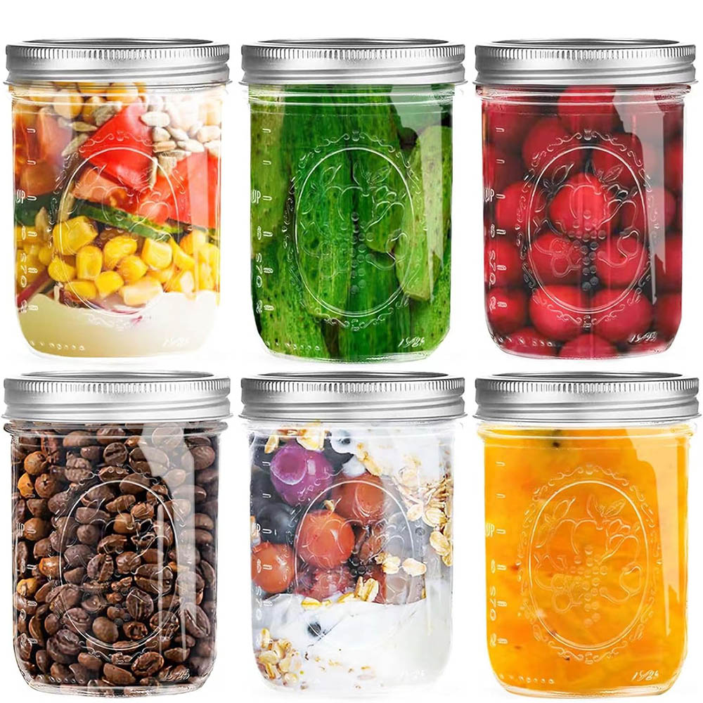 Food Storage With Lids - 16oz Wide Mouth Mason Jars with
